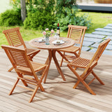 Teak Wood Folding Patio Chairs Set of 2 with X-Support & High Backrest for Backyard