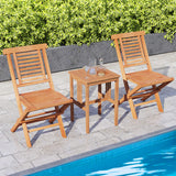Teak Wood Folding Patio Chairs Set of 2 with X-Support & High Backrest for Backyard