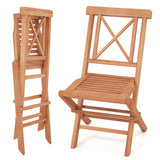 Teak Wood Folding Patio Chairs Set of 2 with Sturdy Frame & Comfort Back for Garden
