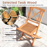 Teak Wood Folding Patio Chairs Set of 2 with Sturdy Frame & Comfort Back for Garden