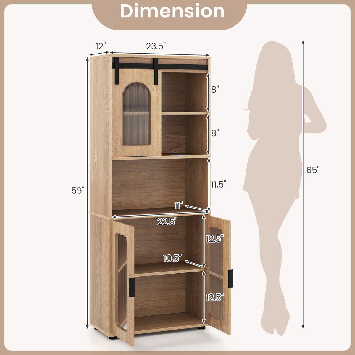 Bathroom Cabinet Set with 59 Inch Tall Cabinet and 2-Door Floor Cabinet