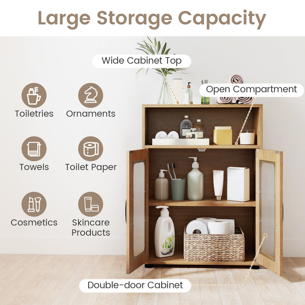 Bathroom Cabinet Set with 59 Inch Tall Cabinet and 2-Door Floor Cabinet