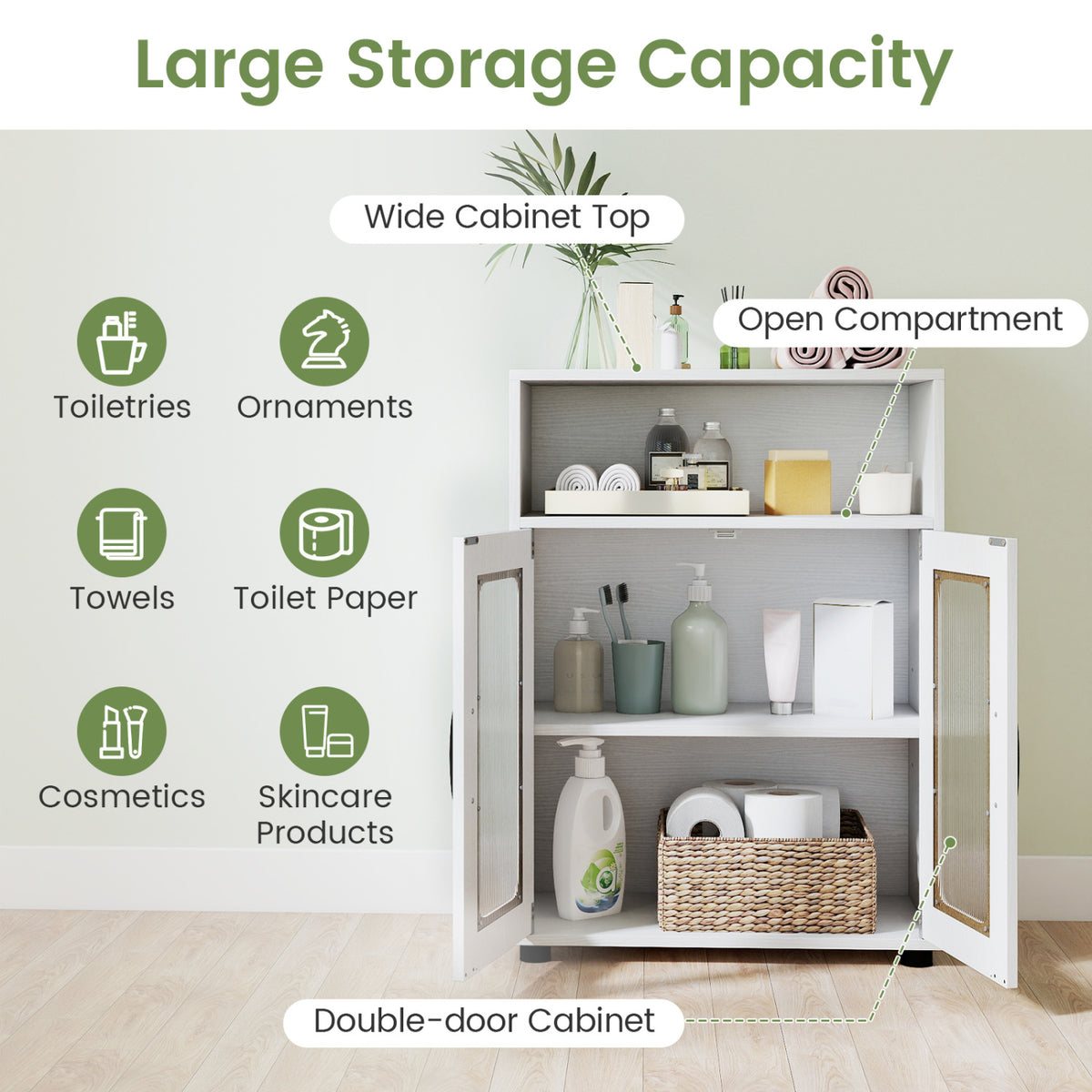 Bathroom Cabinet Set with 59 Inch Tall Cabinet and 2-Door Floor Cabinet