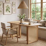 55â Solid Rubber Wood Dining Table Set Boho Rectangular Dining Table with 2 Benches-Natural