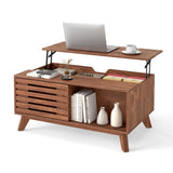 35.5" Lift Top Coffee Table with Hidden Compartment and Sliding Door for Living Room-Brown