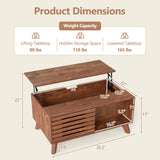 35.5" Lift Top Coffee Table with Hidden Compartment and Sliding Door for Living Room-Brown