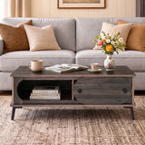 Modern Wooden Center Table with 2 Compartments and Sturdy Metal Legs for Living Room-Walnut