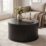 31.5" Round Coffee Table with Storage and Sliding Tambour Door for Living Room