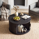 31.5" Round Coffee Table with Storage and Sliding Tambour Door for Living Room