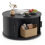 31.5" Round Coffee Table with Storage and Sliding Tambour Door for Living Room