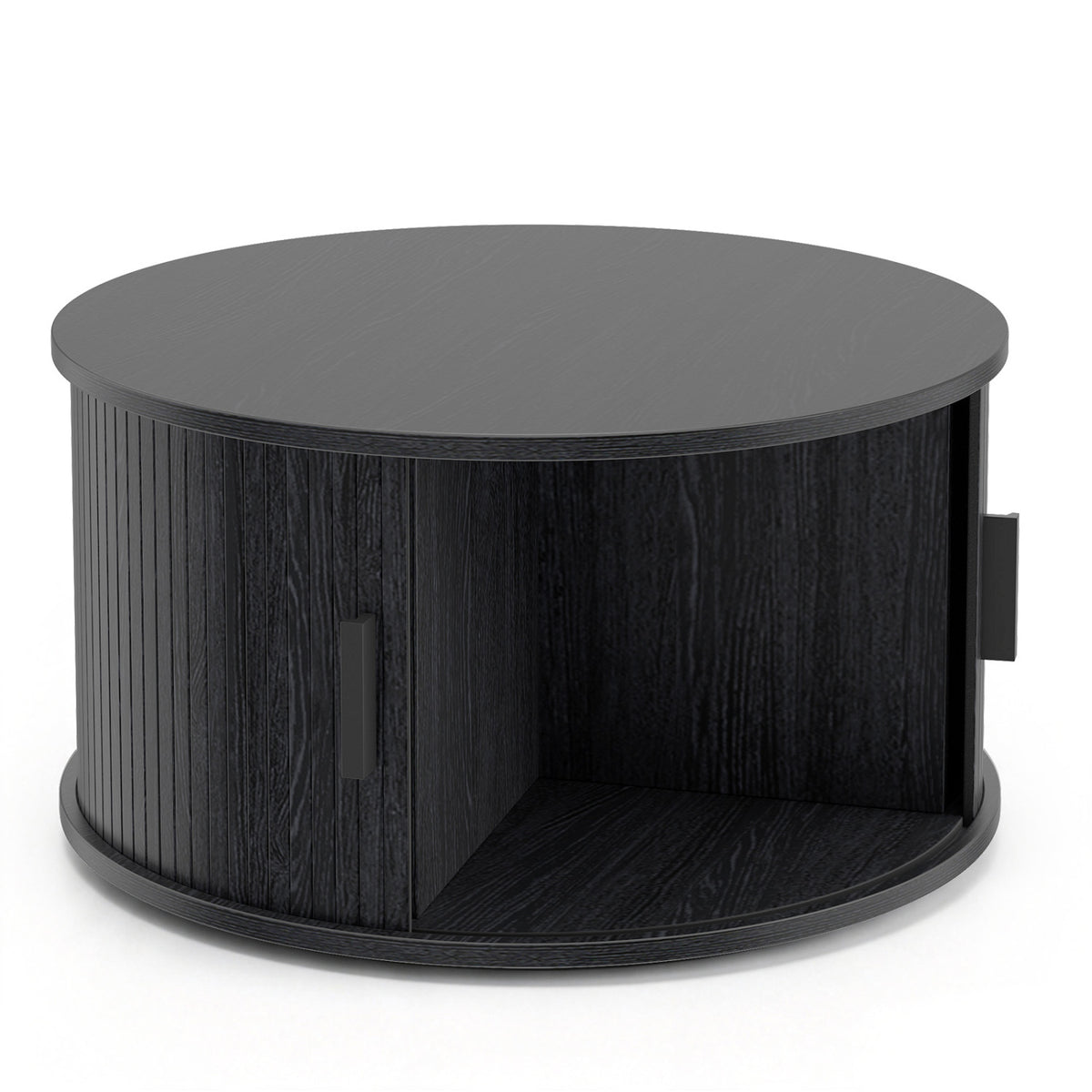 31.5" Round Coffee Table with Storage and Sliding Tambour Door for Living Room