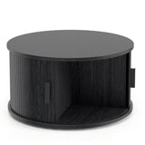 31.5" Round Coffee Table with Storage and Sliding Tambour Door for Living Room