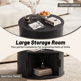31.5" Round Coffee Table with Storage and Sliding Tambour Door for Living Room