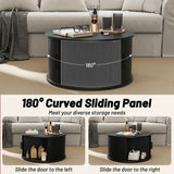 31.5" Round Coffee Table with Storage and Sliding Tambour Door for Living Room