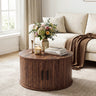 31.5" Round Coffee Table with Storage and Sliding Tambour Door for Living Room