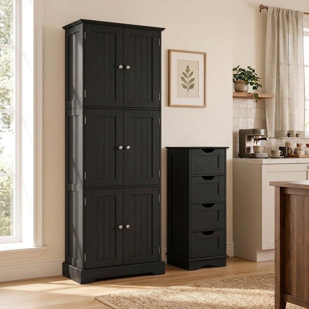Bathroom Cabinet Set with 6-Door Tall Cabinet and 4-Drawer Cabinet