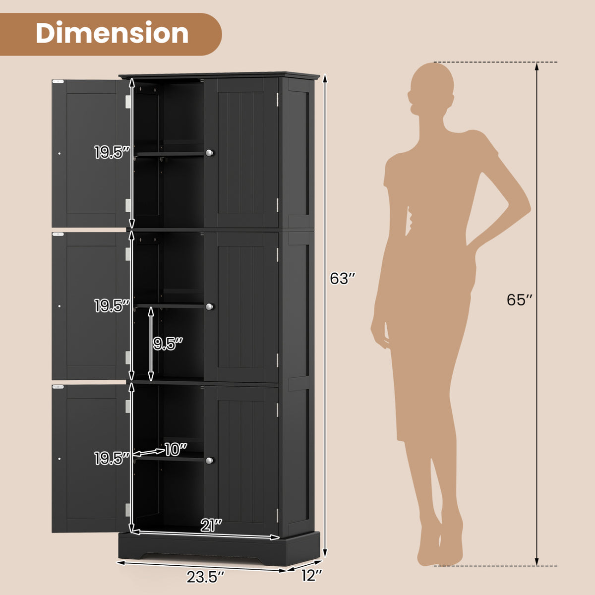 Bathroom Cabinet Set with 6-Door Tall Cabinet and 4-Drawer Cabinet