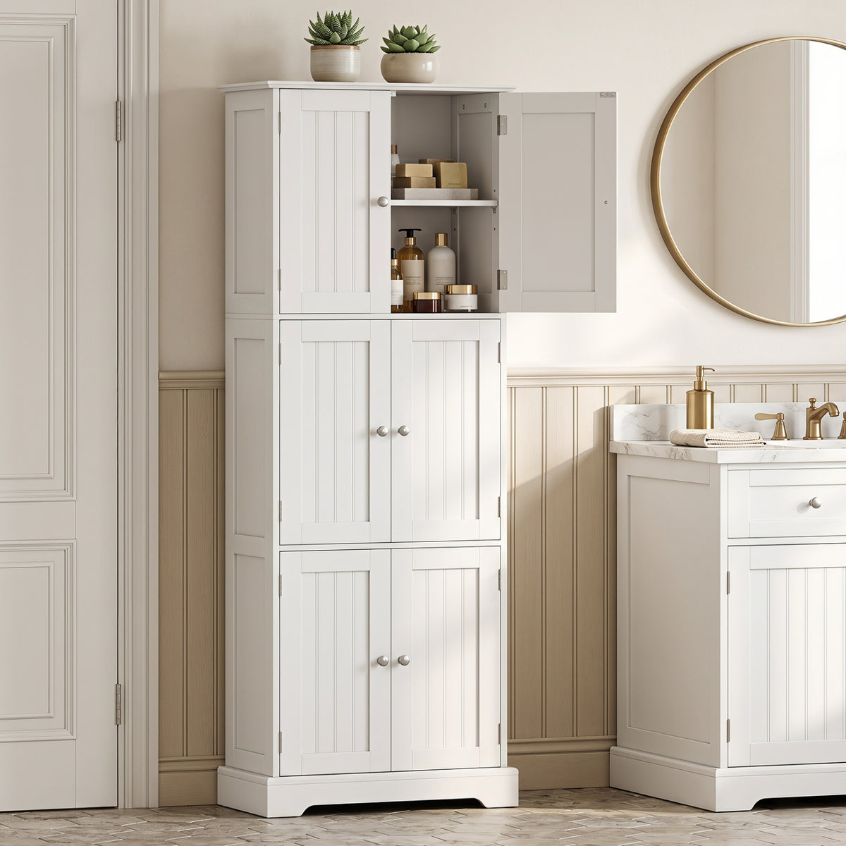 Bathroom Cabinet Set with 6-Door Tall Cabinet and 4-Drawer Cabinet
