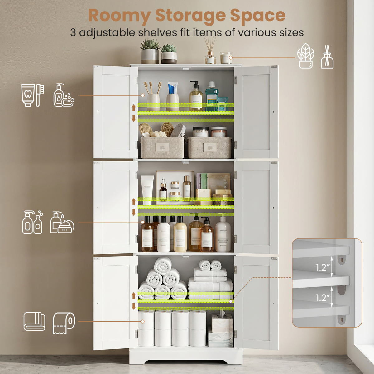 Bathroom Cabinet Set with 6-Door Tall Cabinet and 4-Drawer Cabinet