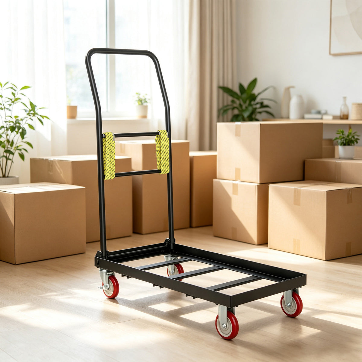 800 LBS Folding Hand Truck with Handle and 2 Elastic Ropes-Black