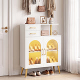Modern Buffet Cabinet Sideboard with Translucent Doors and Open Shelf-White