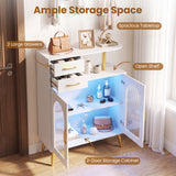 Modern Buffet Cabinet Sideboard with Translucent Doors and Open Shelf-White