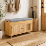 36" Bamboo Shoe Storage Bench with Lift Top and Cushion for Hallway-Natural