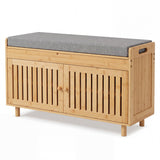36" Bamboo Shoe Storage Bench with Lift Top and Cushion for Hallway-Natural