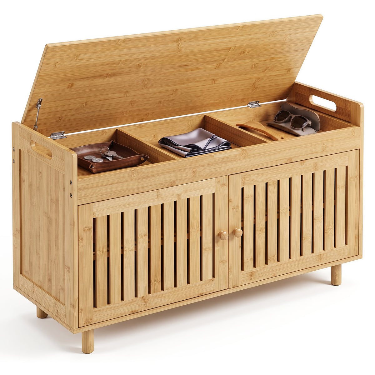 36" Bamboo Shoe Storage Bench with Lift Top and Cushion for Hallway-Natural