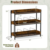 3-Tier Record Player Stand with Power Outlets and Metal Dividers-Rustic Brown