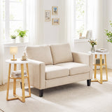 2-Tier End Tables Set of 2 with Lower Shelf X-shaped Base and Anti-Slip Foot Pads-White + Natural