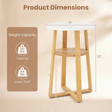 2-Tier End Tables Set of 2 with Lower Shelf X-shaped Base and Anti-Slip Foot Pads-White + Natural