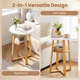 2-Tier End Tables Set of 2 with Lower Shelf X-shaped Base and Anti-Slip Foot Pads-White + Natural