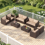 8 Pieces Patio Rattan Conversation Set with Padded Cushions-Brown