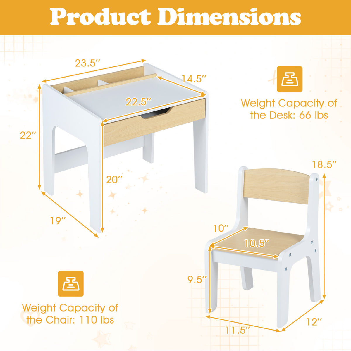 Wooden Kids Desk and Chair Set for Reading Drawing Playing