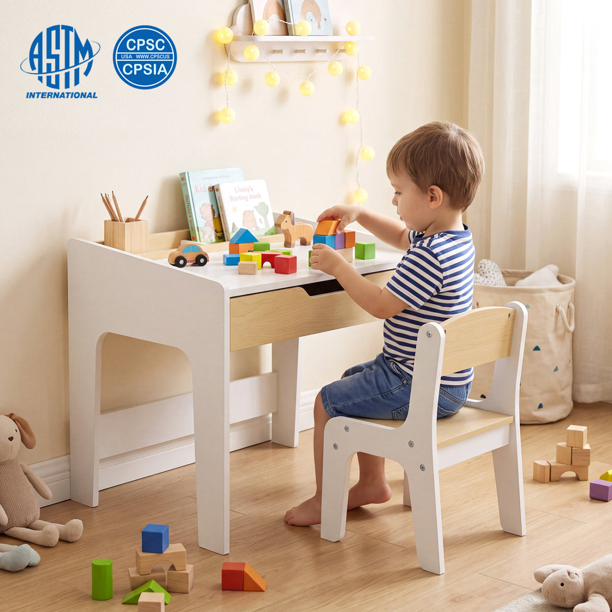 Wooden Kids Desk and Chair Set for Reading Drawing Playing