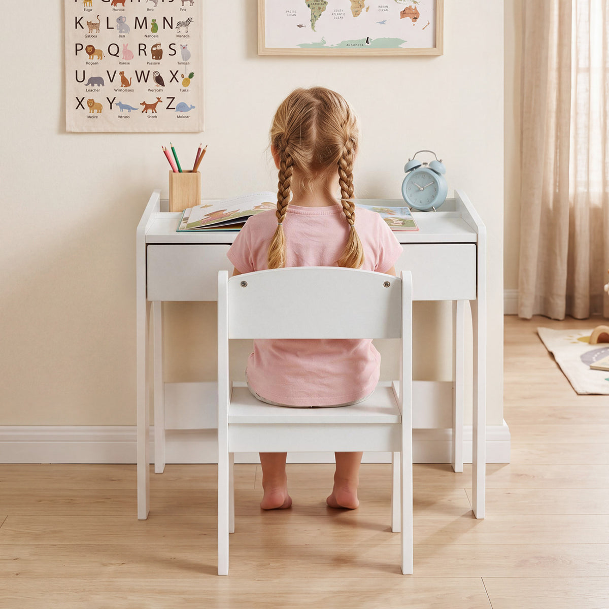 Wooden Kids Desk and Chair Set for Reading Drawing Playing