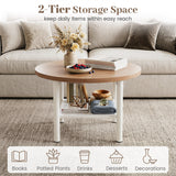 Modern Round Coffee Table Metal Frame 2-Tier with Storage Shelf