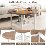 Modern Round Coffee Table Metal Frame 2-Tier with Storage Shelf