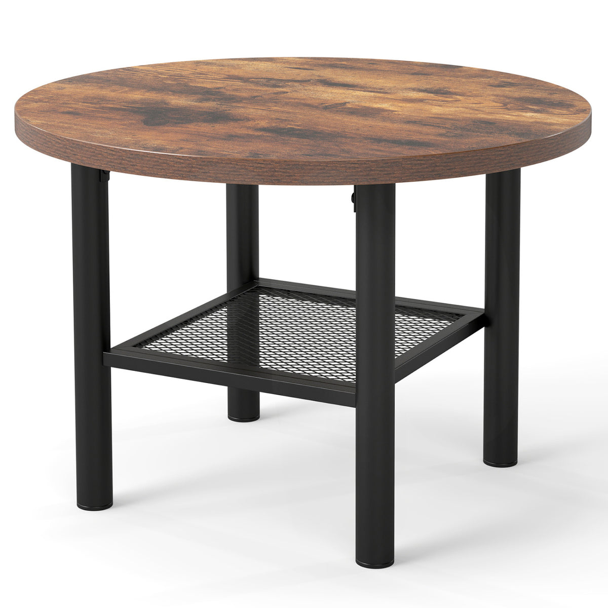 Modern Round Coffee Table Metal Frame 2-Tier with Storage Shelf