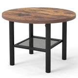 Modern Round Coffee Table Metal Frame 2-Tier with Storage Shelf