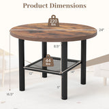 Modern Round Coffee Table Metal Frame 2-Tier with Storage Shelf