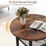 Modern Round Coffee Table Metal Frame 2-Tier with Storage Shelf