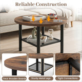 Modern Round Coffee Table Metal Frame 2-Tier with Storage Shelf