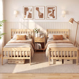 Solid Wood Platform Bed Frame with Headboard Wood Slat Support Natural