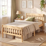 Solid Wood Platform Bed Frame with Headboard Wood Slat Support Natural