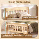 Solid Wood Platform Bed Frame with Headboard Wood Slat Support Natural