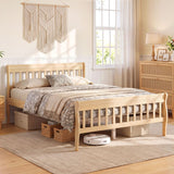 Solid Wood Platform Bed Frame with Headboard Wood Slat Support Natural