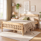 Solid Wood Platform Bed Frame with Headboard Wood Slat Support Natural