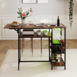 55" Drop-Leaf Counter Height Bar Table with LED Light and Remote Control for Small Space-Rustic Brown